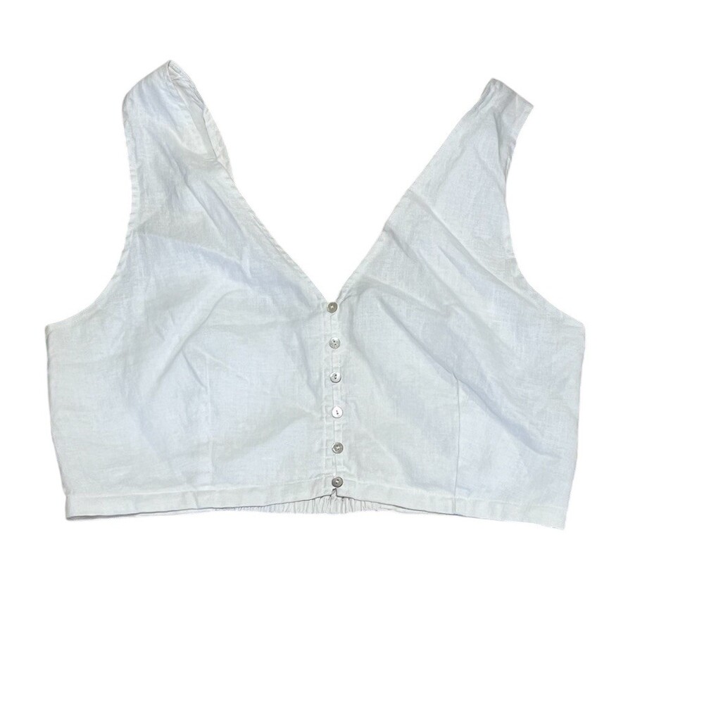 Madewell Gwen Crop Vest Top Womens Size 10 White Button Front V-Neck